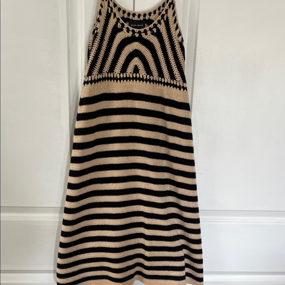 Striped Black and Tan Midi Dress